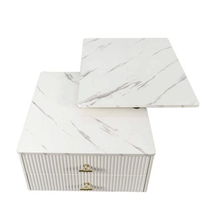 Extendable Coffee Table with Storage, Reversible Living Room Table with 2 Drawers and with 6 Wheels, White Default -DTYStore