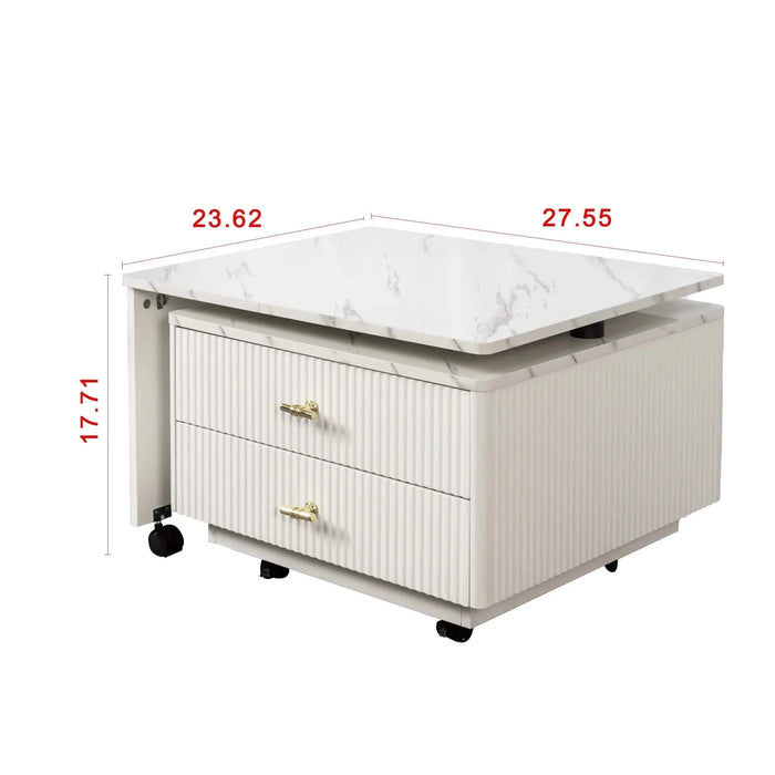 Extendable Coffee Table with Storage, Reversible Living Room Table with 2 Drawers and with 6 Wheels, White Default -DTYStore