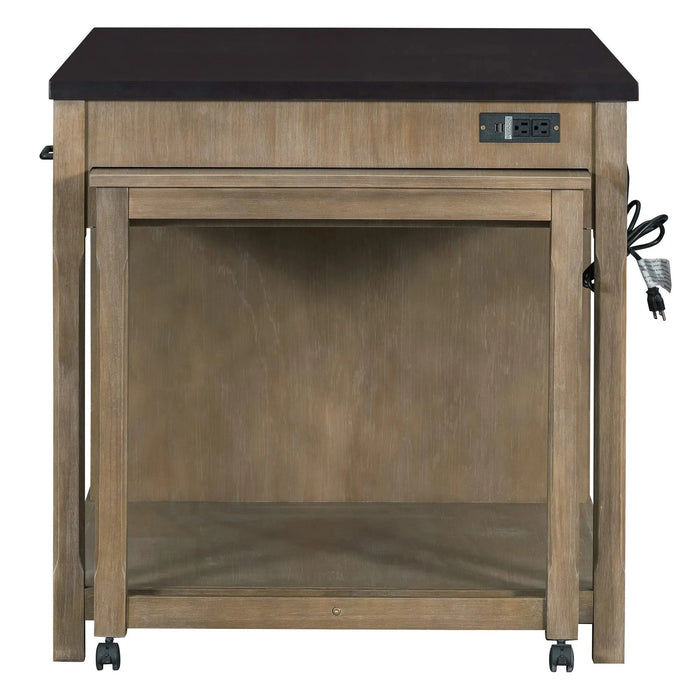 Extendable Kitchen Island with Storage, Multi-Functional Kitchen Cart with Built-In Power Outlets, Retro Kitchen Island on Wheels with Drawers and Open Shelves for Kitchen (Espresso+Natural) Default -DTYStore