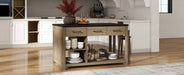 Extendable Kitchen Island with Storage, Multi-Functional Kitchen Cart with Built-In Power Outlets, Retro Kitchen Island on Wheels with Drawers and Open Shelves for Kitchen (Espresso+Natural) Default -DTYStore