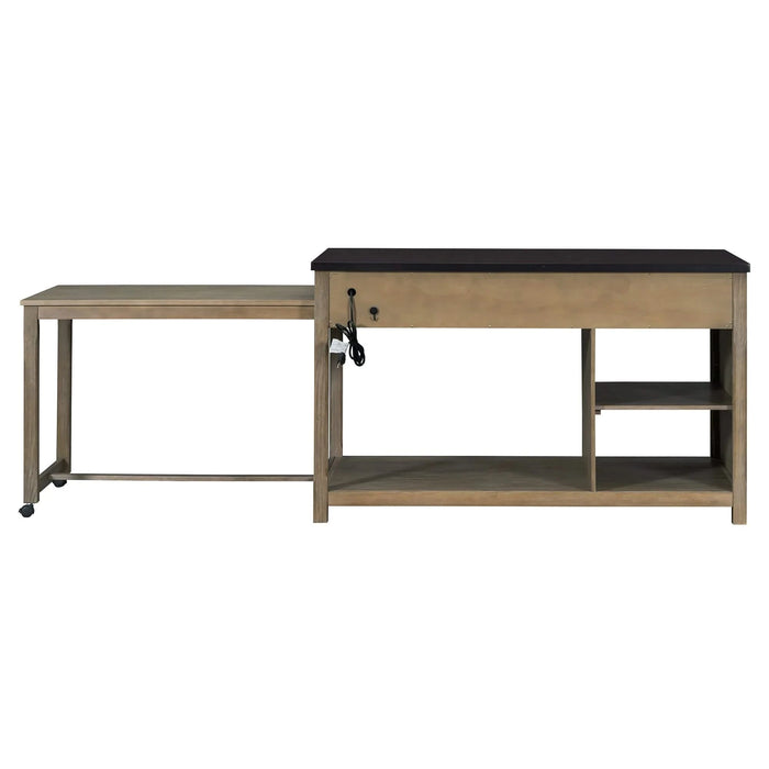 Extendable Kitchen Island with Storage, Multi-Functional Kitchen Cart with Built-In Power Outlets, Retro Kitchen Island on Wheels with Drawers and Open Shelves for Kitchen (Espresso+Natural) Default -DTYStore