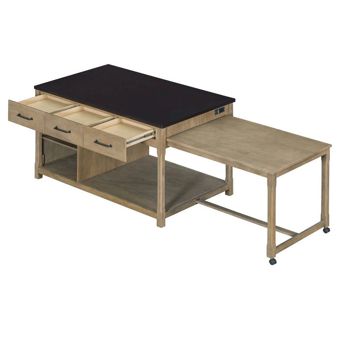 Extendable Kitchen Island with Storage, Multi-Functional Kitchen Cart with Built-In Power Outlets, Retro Kitchen Island on Wheels with Drawers and Open Shelves for Kitchen (Espresso+Natural) Default -DTYStore