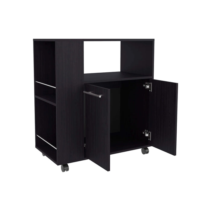 FM FURNITURE Linden Kitchen Cart with Microwave Shelf. Open Storage. and Two-Door Cabinet. Wengue Default -DTYStore