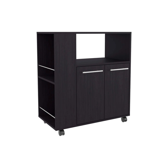 FM FURNITURE Linden Kitchen Cart with Microwave Shelf. Open Storage. and Two-Door Cabinet. Wengue Default -DTYStore