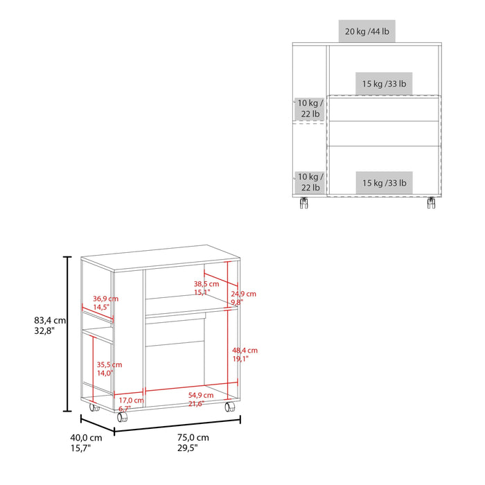 FM FURNITURE Linden Kitchen Cart with Microwave Shelf. Open Storage. and Two-Door Cabinet. White Default -DTYStore