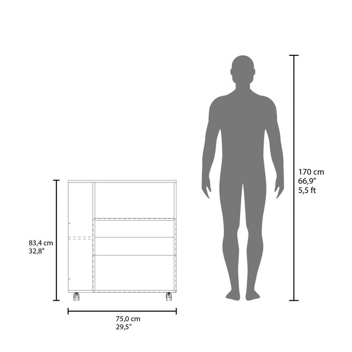 FM FURNITURE Linden Kitchen Cart with Microwave Shelf. Open Storage. and Two-Door Cabinet. White Default -DTYStore
