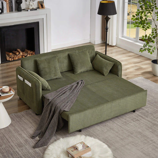 FX'' 66 Inch Sleeper Sofa Bed 3-in-1 Adjustable Sleeper with Pullout Bed 4 Pillows and Side Pockets Soft Corduroy Convertible Sleeper Sofa Bed for Living Room Bedroom Apartment Office green Default -DTYStore