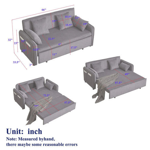 FX'' 66 Inch Sleeper Sofa Bed 3-in-1 Adjustable Sleeper with Pullout Bed 4 Pillows and Side Pockets Soft Corduroy Convertible Sleeper Sofa Bed for Living Room Bedroom Apartment Office green Default -DTYStore