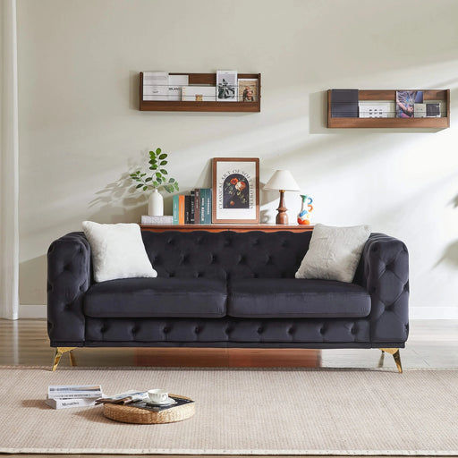 FX 82.5-inch Deluxe Velvet Sofa with Chesterfield Tufted Buttons with 2 Pillows and Metal Feet Default -DTYStore