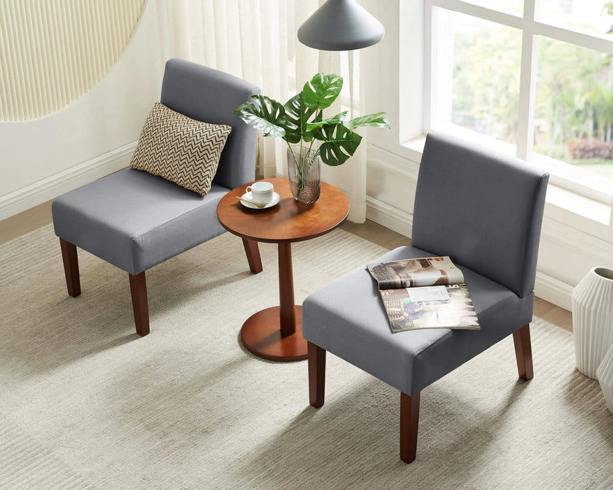 Fabric Accent Chair Set of 2 with Round Wood Table, Decorative Slipper Chair Vanity Chair for Bedroom Home Office, Corner Side Chair [Video] Default -DTYStore