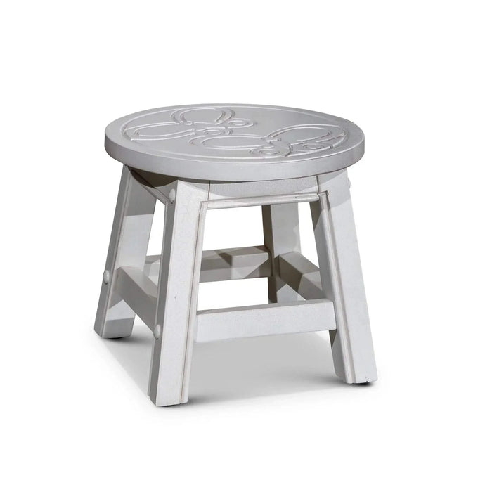 Fairplay Carved Wooden Step Stool Butterflies Antique White -DTYStore