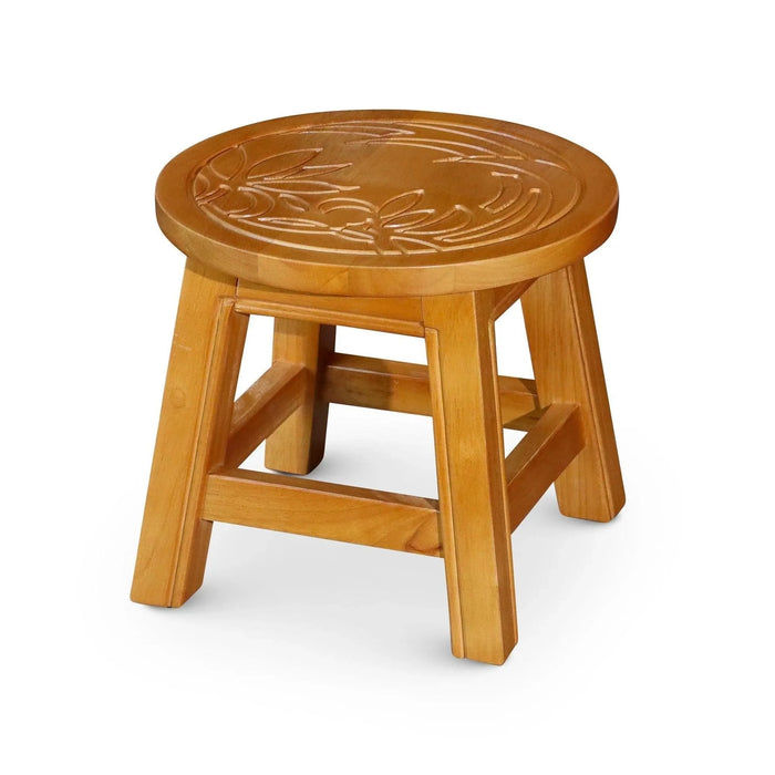 Fairplay Carved Wooden Step Stool Floral Natural -DTYStore