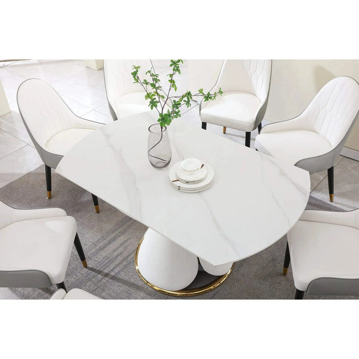 Fashion Modern Sintered Stone Dining Table with Multi-Functional Retractable Design in White Default -DTYStore