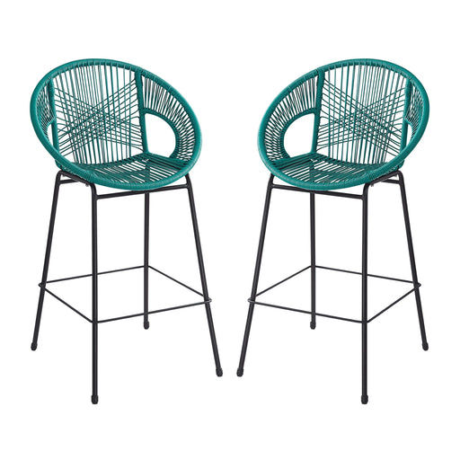 Ferrara Outdoor Patio Teal Faux Wicker Barstool Set, Durable PE Material, Ergonomic Design, Teal Wicker with Black Frame Default -DTYStore