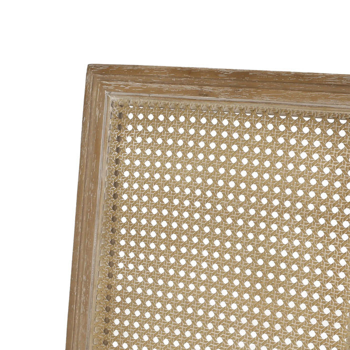 French Country Dining Chair Set with Upholstered Seats and Cane Backrest in Brown Fabric Default -DTYStore