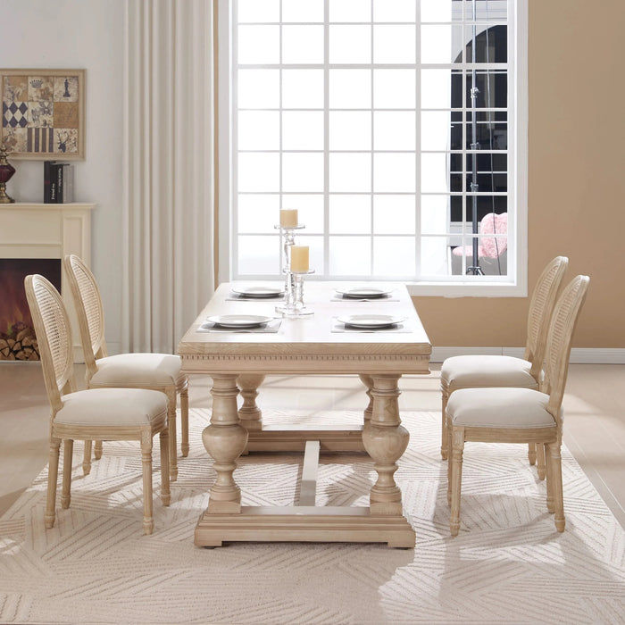 French Country Dining Chairs Set of 2, Upholstered Chairs with Nature Rattan Round Back, Wire drawing and carving techniques ,Disassemblable , for Living Room, Kitchen , Restaurant Use,Beige Default -DTYStore