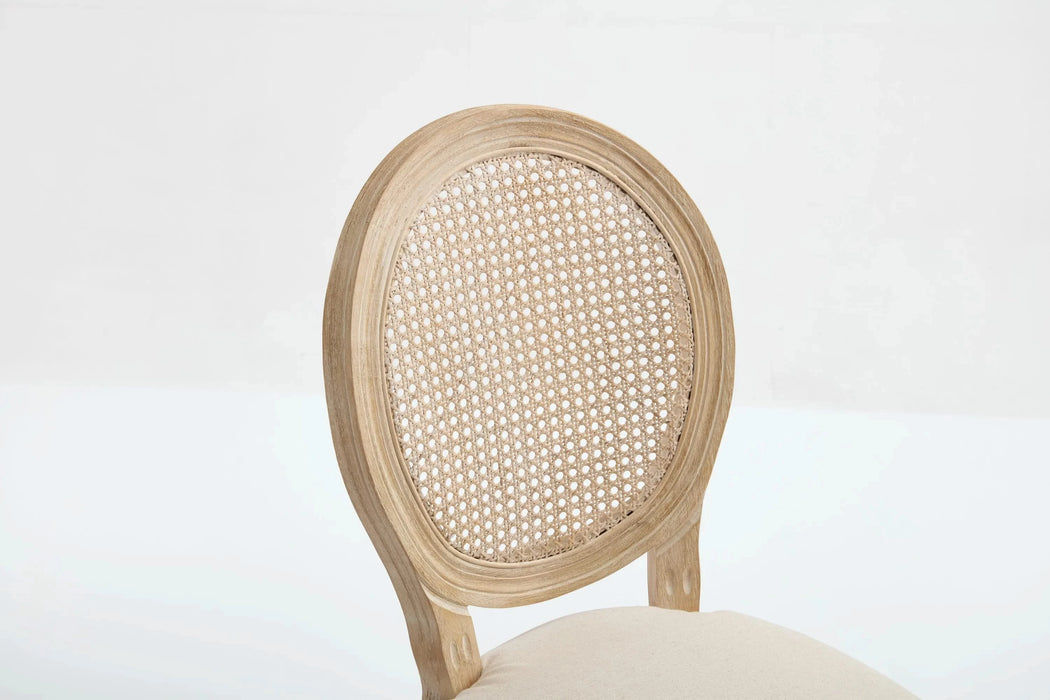 French Country Dining Chairs Set of 2, Upholstered Chairs with Nature Rattan Round Back, Wire drawing and carving techniques ,Disassemblable , for Living Room, Kitchen , Restaurant Use,Beige Default -DTYStore
