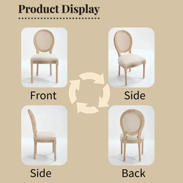 French Country Dining Chairs Set of 2, Upholstered Chairs with Nature Rattan Round Back, Wire drawing and carving techniques ,Disassemblable , for Living Room, Kitchen , Restaurant Use,Beige Default -DTYStore