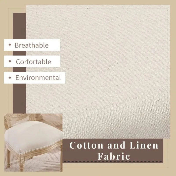 French Country Dining Chairs Set of 2, Upholstered Chairs with Nature Rattan Round Back, Wire drawing and carving techniques ,Disassemblable , for Living Room, Kitchen , Restaurant Use,Beige Default -DTYStore