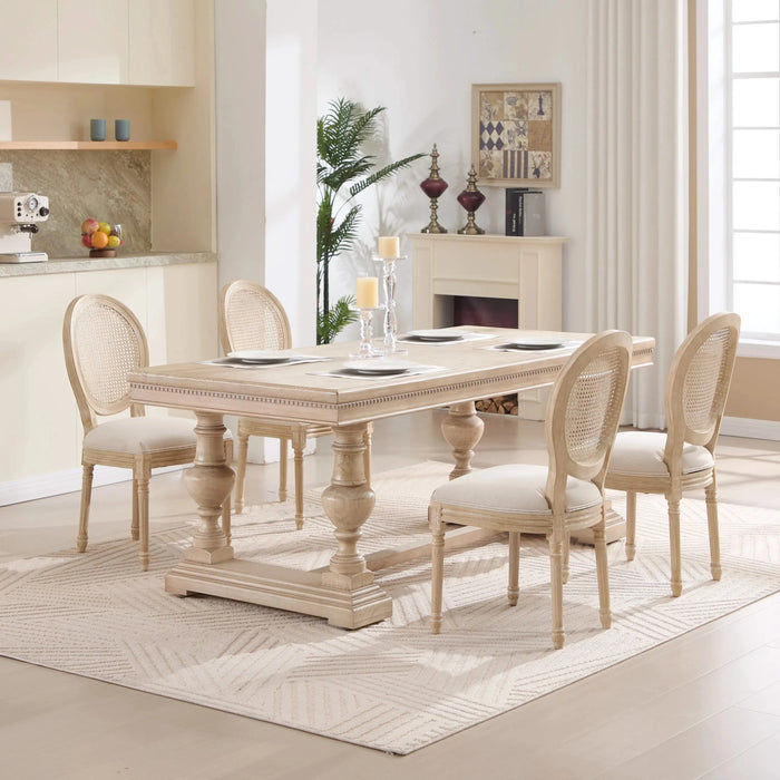 French Country Dining Chairs Set of 2, Upholstered Chairs with Nature Rattan Round Back, Wire drawing and carving techniques ,Disassemblable , for Living Room, Kitchen , Restaurant Use,Beige Default -DTYStore