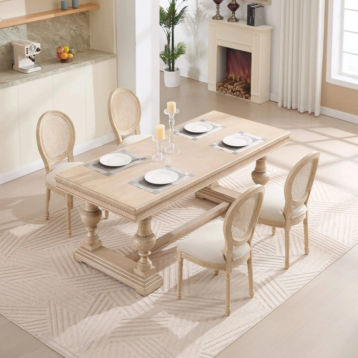 French Country Dining Chairs Set of 2, Upholstered Chairs with Nature Rattan Round Back, Wire drawing and carving techniques ,Disassemblable , for Living Room, Kitchen , Restaurant Use,Beige Default -DTYStore