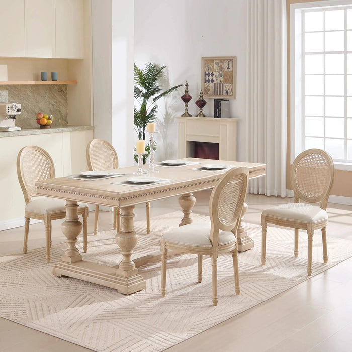 French Country Dining Chairs Set of 2, Upholstered Chairs with Nature Rattan Round Back, Wire drawing and carving techniques ,Disassemblable , for Living Room, Kitchen , Restaurant Use,Beige Default -DTYStore