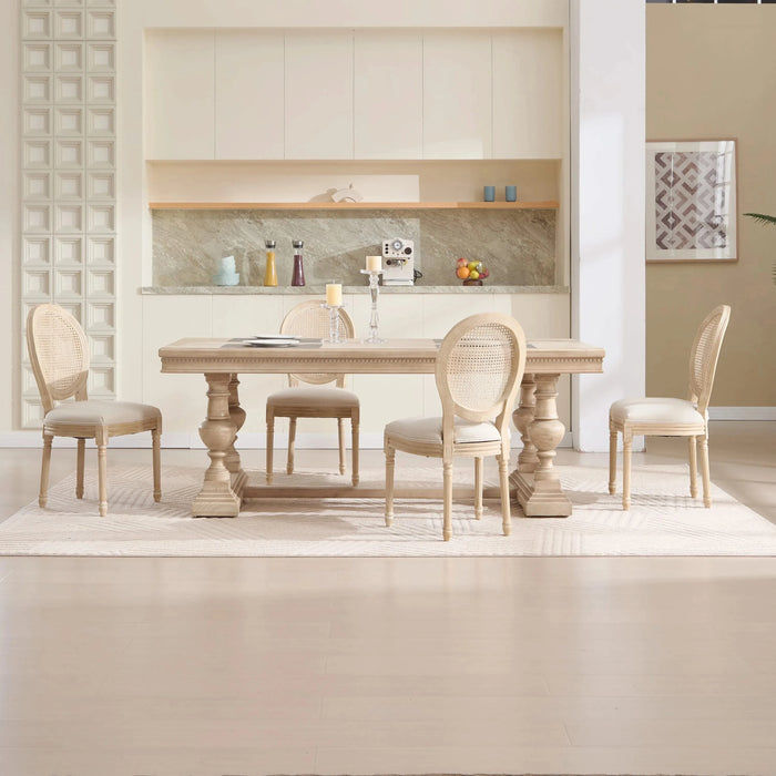 French Country Dining Chairs Set of 2, Upholstered Chairs with Nature Rattan Round Back, Wire drawing and carving techniques ,Disassemblable , for Living Room, Kitchen , Restaurant Use,Beige Default -DTYStore