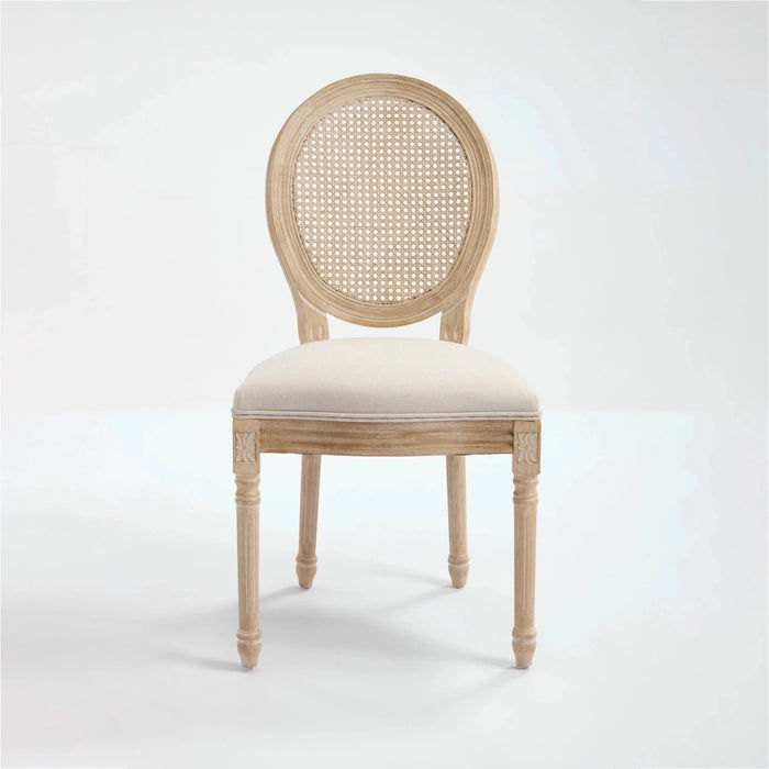 French Country Dining Chairs Set of 2, Upholstered Chairs with Nature Rattan Round Back, Wire drawing and carving techniques ,Disassemblable , for Living Room, Kitchen , Restaurant Use,Beige Default -DTYStore