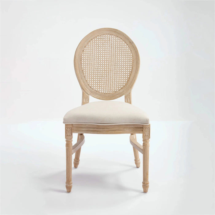French Country Dining Chairs Set of 2, Upholstered Chairs with Nature Rattan Round Back, Wire drawing and carving techniques ,Disassemblable and Stackable, for Living Room, Kitchen , Restaurant Use Default -DTYStore