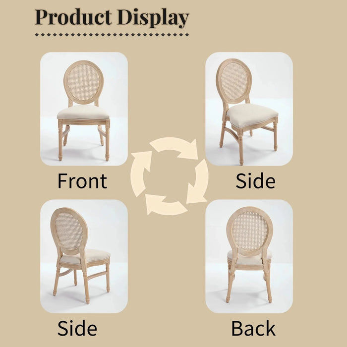 French Country Dining Chairs Set of 2, Upholstered Chairs with Nature Rattan Round Back, Wire drawing and carving techniques ,Disassemblable and Stackable, for Living Room, Kitchen , Restaurant Use Default -DTYStore