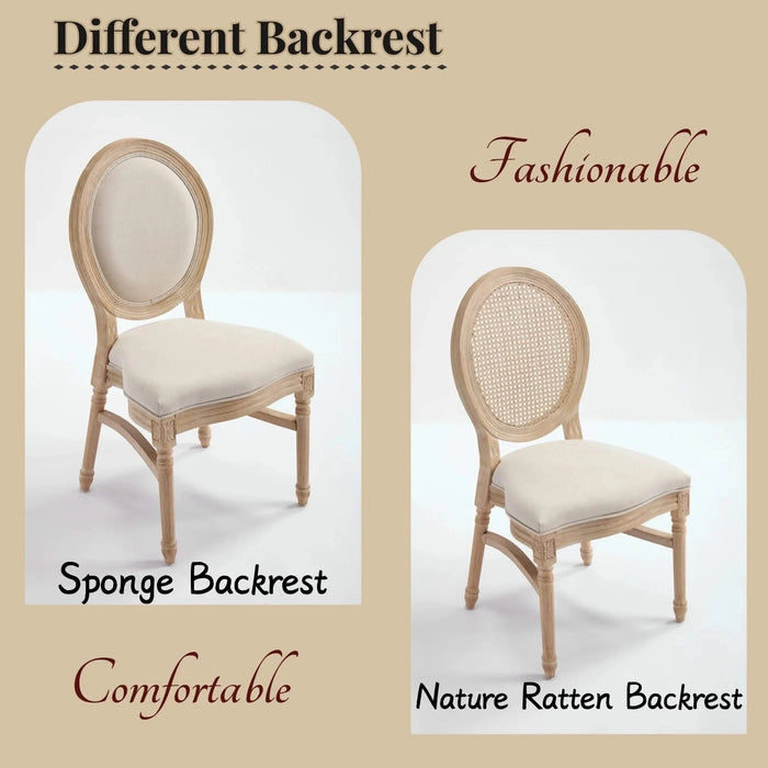 French Country Dining Chairs Set of 2, Upholstered Chairs with Nature Rattan Round Back, Wire drawing and carving techniques ,Disassemblable and Stackable, for Living Room, Kitchen , Restaurant Use Default -DTYStore