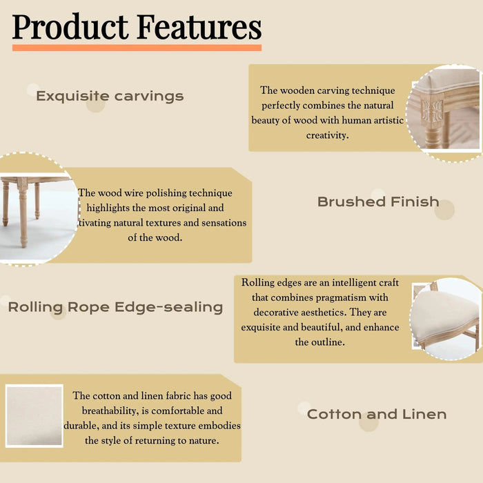 French Country Dining Chairs Set of 2, Upholstered Chairs with Nature Rattan Round Back, Wire drawing and carving techniques ,Disassemblable and Stackable, for Living Room, Kitchen , Restaurant Use Default -DTYStore