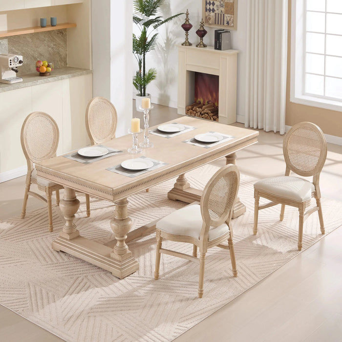 French Country Dining Chairs Set of 2, Upholstered Chairs with Nature Rattan Round Back, Wire drawing and carving techniques ,Disassemblable and Stackable, for Living Room, Kitchen , Restaurant Use Default -DTYStore