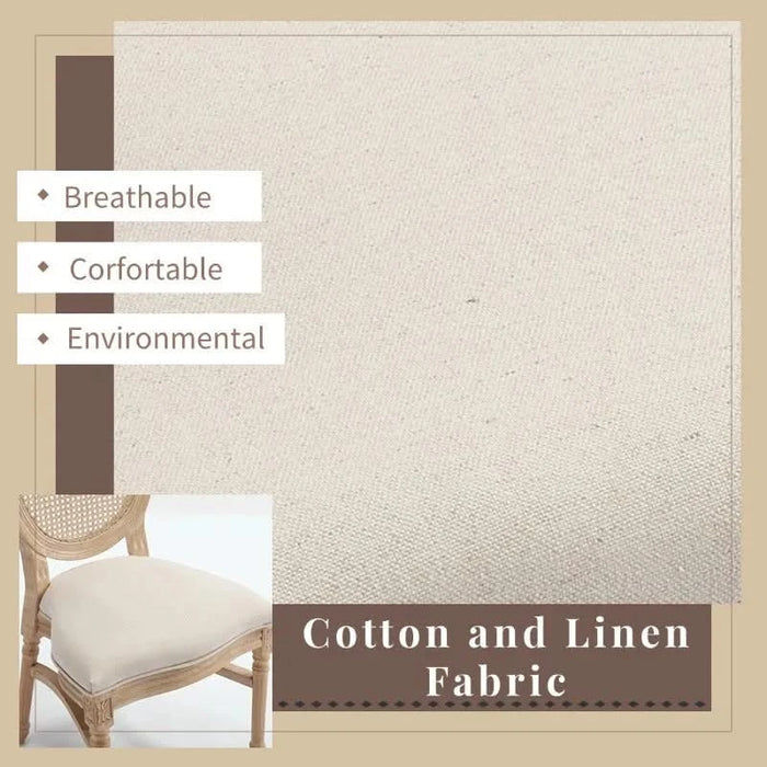 French Country Dining Chairs Set of 2, Upholstered Chairs with Nature Rattan Round Back, Wire drawing and carving techniques ,Disassemblable and Stackable, for Living Room, Kitchen , Restaurant Use Default -DTYStore