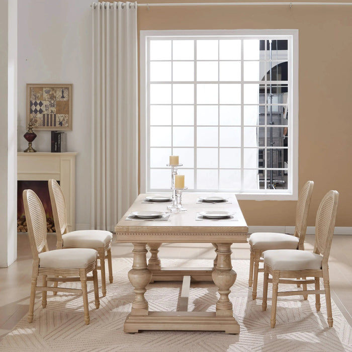 French Country Dining Chairs Set of 2, Upholstered Chairs with Nature Rattan Round Back, Wire drawing and carving techniques ,Disassemblable and Stackable, for Living Room, Kitchen , Restaurant Use Default -DTYStore