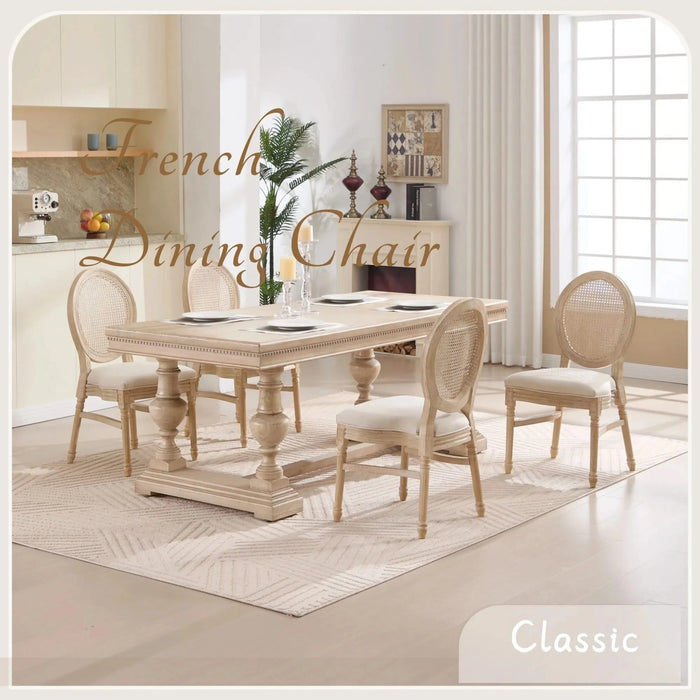 French Country Dining Chairs Set of 2, Upholstered Chairs with Nature Rattan Round Back, Wire drawing and carving techniques ,Disassemblable and Stackable, for Living Room, Kitchen , Restaurant Use Default -DTYStore