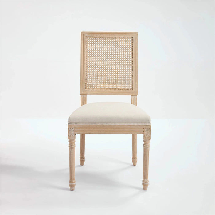 French Country Dining Chairs Set of 2, Upholstered Chairs with Nature Rattan Square Back, Wire drawing and carving techniques ,Disassemblable , for Living Room, Kitchen , Restaurant Use,Beige Default -DTYStore