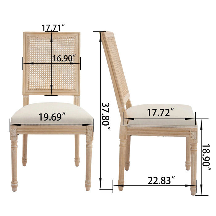 French Country Dining Chairs Set of 2, Upholstered Chairs with Nature Rattan Square Back, Wire drawing and carving techniques ,Disassemblable , for Living Room, Kitchen , Restaurant Use,Beige Default -DTYStore
