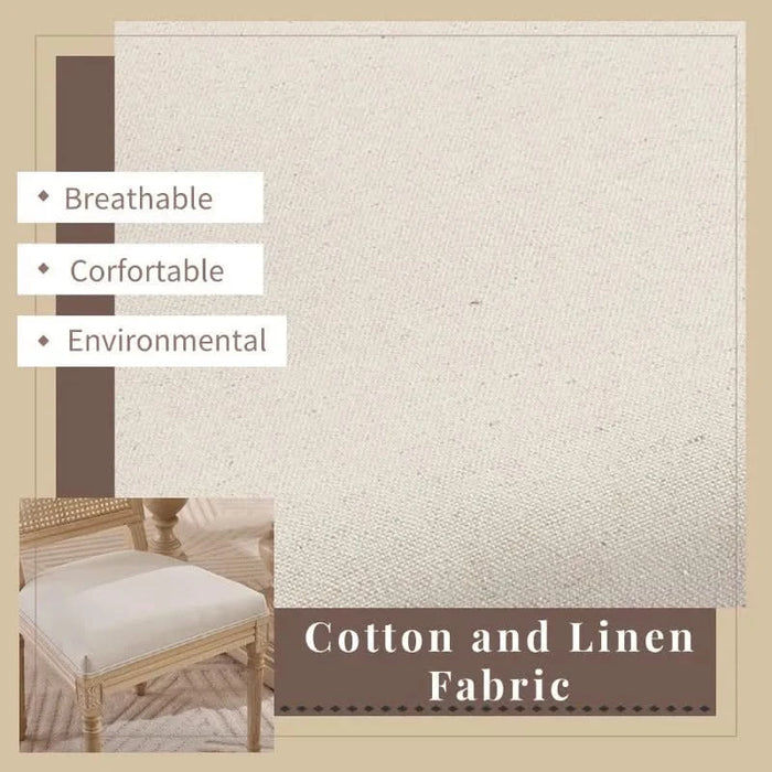 French Country Dining Chairs Set of 2, Upholstered Chairs with Nature Rattan Square Back, Wire drawing and carving techniques ,Disassemblable , for Living Room, Kitchen , Restaurant Use,Beige Default -DTYStore