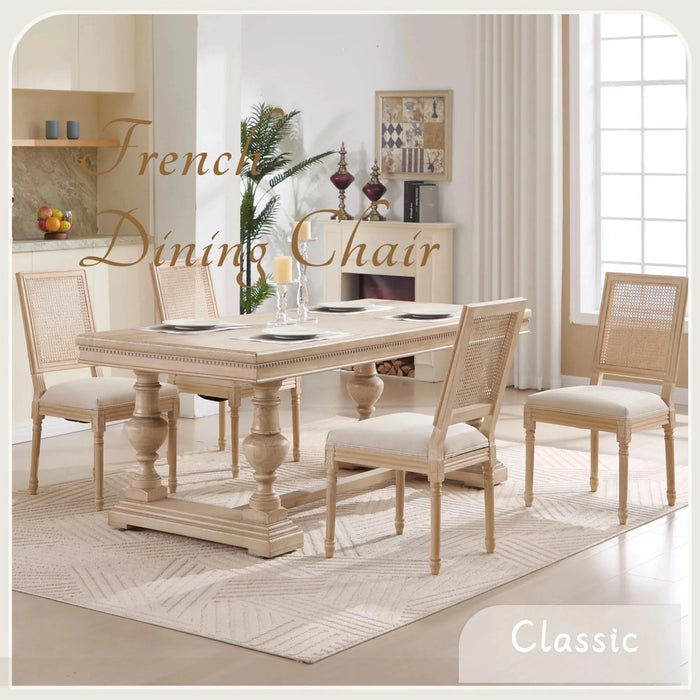 French Country Dining Chairs Set of 2, Upholstered Chairs with Nature Rattan Square Back, Wire drawing and carving techniques ,Disassemblable , for Living Room, Kitchen , Restaurant Use,Beige Default -DTYStore