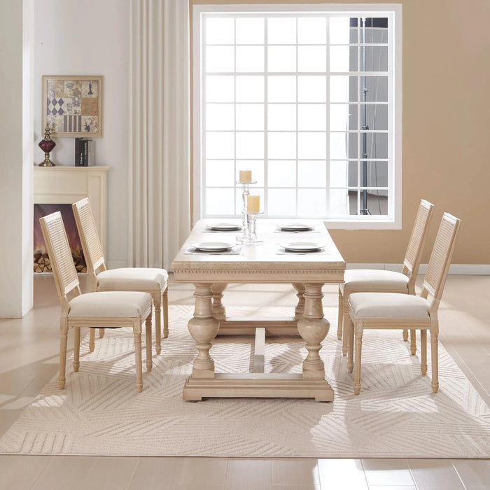 French Country Dining Chairs Set of 2, Upholstered Chairs with Nature Rattan Square Back, Wire drawing and carving techniques ,Disassemblable , for Living Room, Kitchen , Restaurant Use,Beige Default -DTYStore