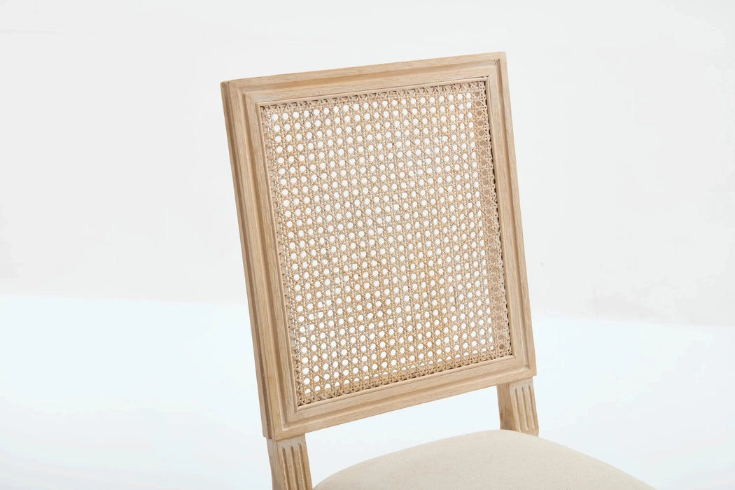 French Country Dining Chairs Set of 2, Upholstered Chairs with Nature Rattan Square Back, Wire drawing and carving techniques ,Disassemblable , for Living Room, Kitchen , Restaurant Use,Beige Default -DTYStore