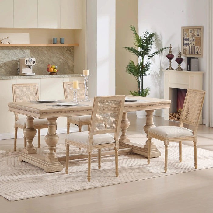 French Country Dining Chairs Set of 2, Upholstered Chairs with Nature Rattan Square Back, Wire drawing and carving techniques ,Disassemblable , for Living Room, Kitchen , Restaurant Use,Beige Default -DTYStore