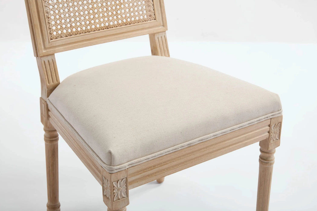 French Country Dining Chairs Set of 2, Upholstered Chairs with Nature Rattan Square Back, Wire drawing and carving techniques ,Disassemblable , for Living Room, Kitchen , Restaurant Use,Beige Default -DTYStore