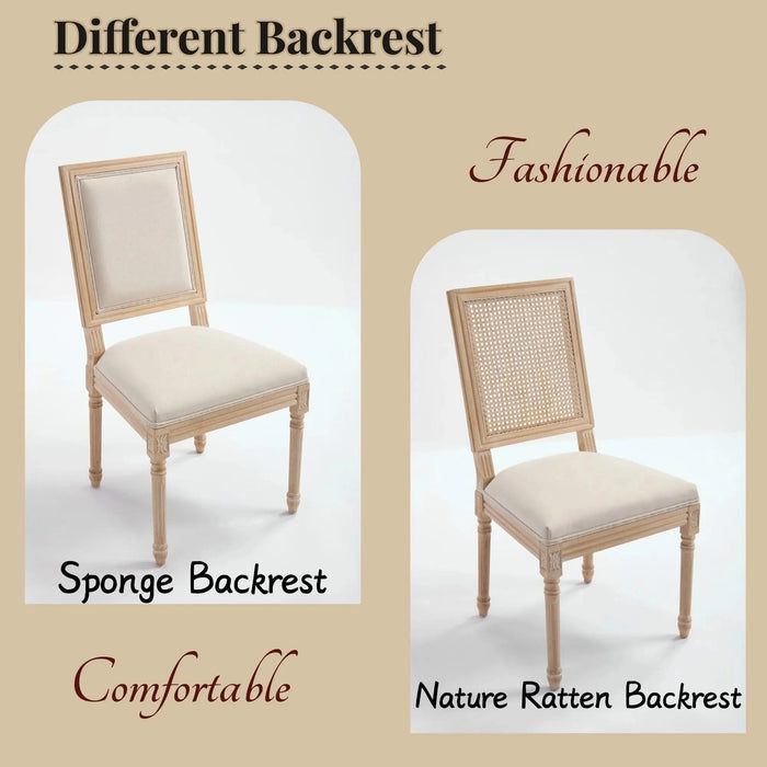 French Country Dining Chairs Set of 2, Upholstered Chairs with Nature Rattan Square Back, Wire drawing and carving techniques ,Disassemblable , for Living Room, Kitchen , Restaurant Use,Beige Default -DTYStore