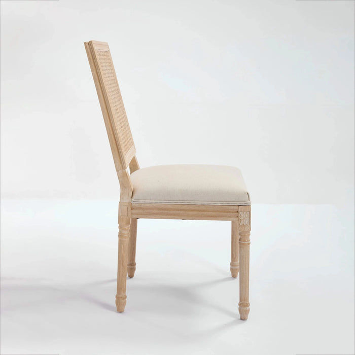 French Country Dining Chairs Set of 2, Upholstered Chairs with Nature Rattan Square Back, Wire drawing and carving techniques ,Disassemblable , for Living Room, Kitchen , Restaurant Use,Beige Default -DTYStore