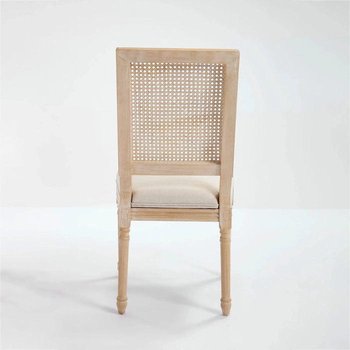 French Country Dining Chairs Set of 2, Upholstered Chairs with Nature Rattan Square Back, Wire drawing and carving techniques ,Disassemblable , for Living Room, Kitchen , Restaurant Use,Beige Default -DTYStore