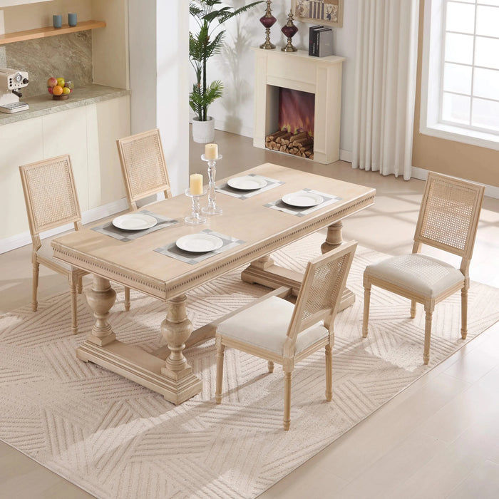 French Country Dining Chairs Set of 2, Upholstered Chairs with Nature Rattan Square Back, Wire drawing and carving techniques ,Disassemblable , for Living Room, Kitchen , Restaurant Use,Beige Default -DTYStore