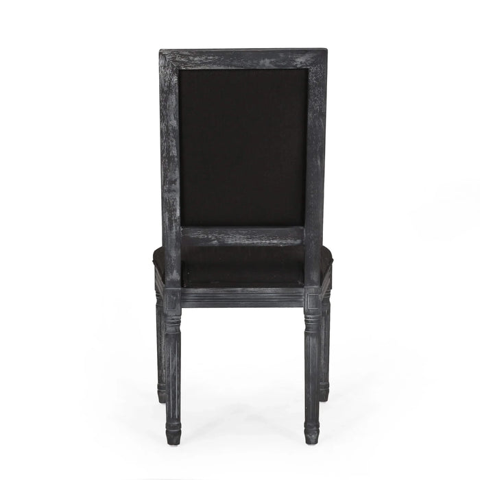 French Country Style Dining Chair Set with Upholstered Seating and Fluted Legs in Black Fabric Default -DTYStore