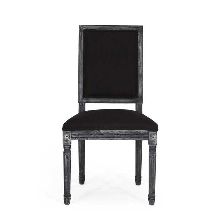 French Country Style Dining Chair Set with Upholstered Seating and Fluted Legs in Black Fabric Default -DTYStore